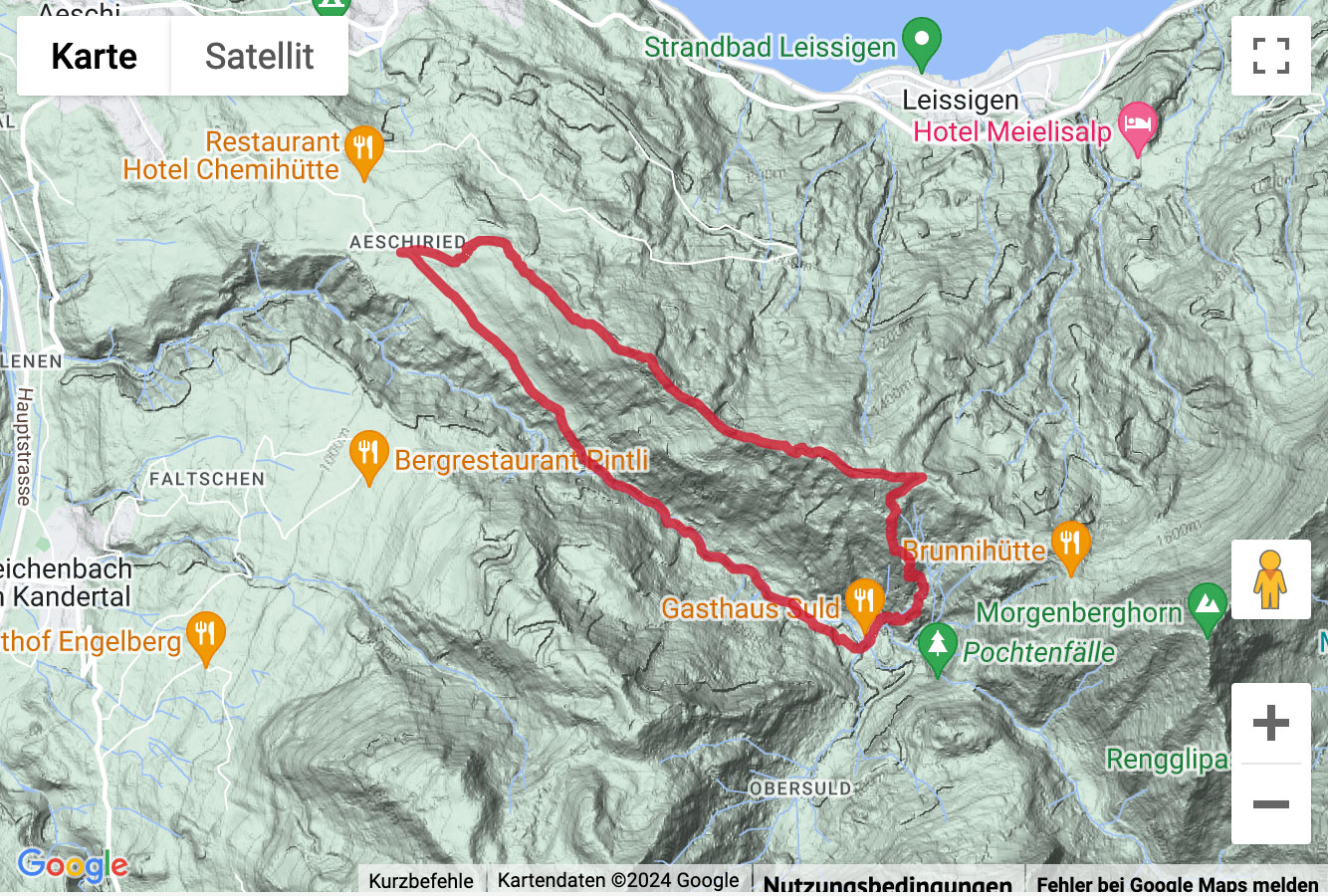 Übersichts-Routenkarte für die Alpiner Bänkliweg bei Aeschiried