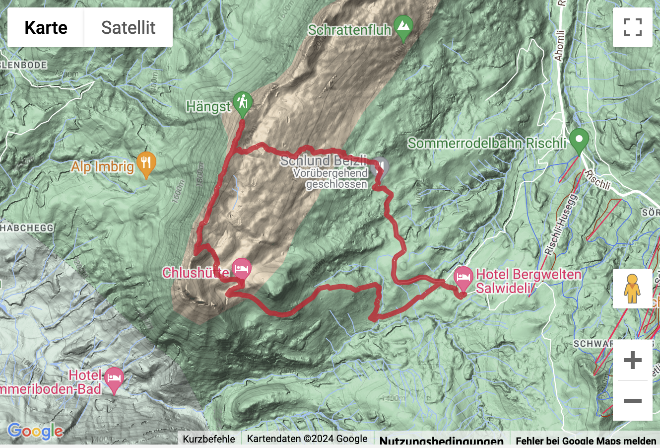 Übersichts-Routenkarte für die Gipfelwanderung vom Salwideli auf den Hängst