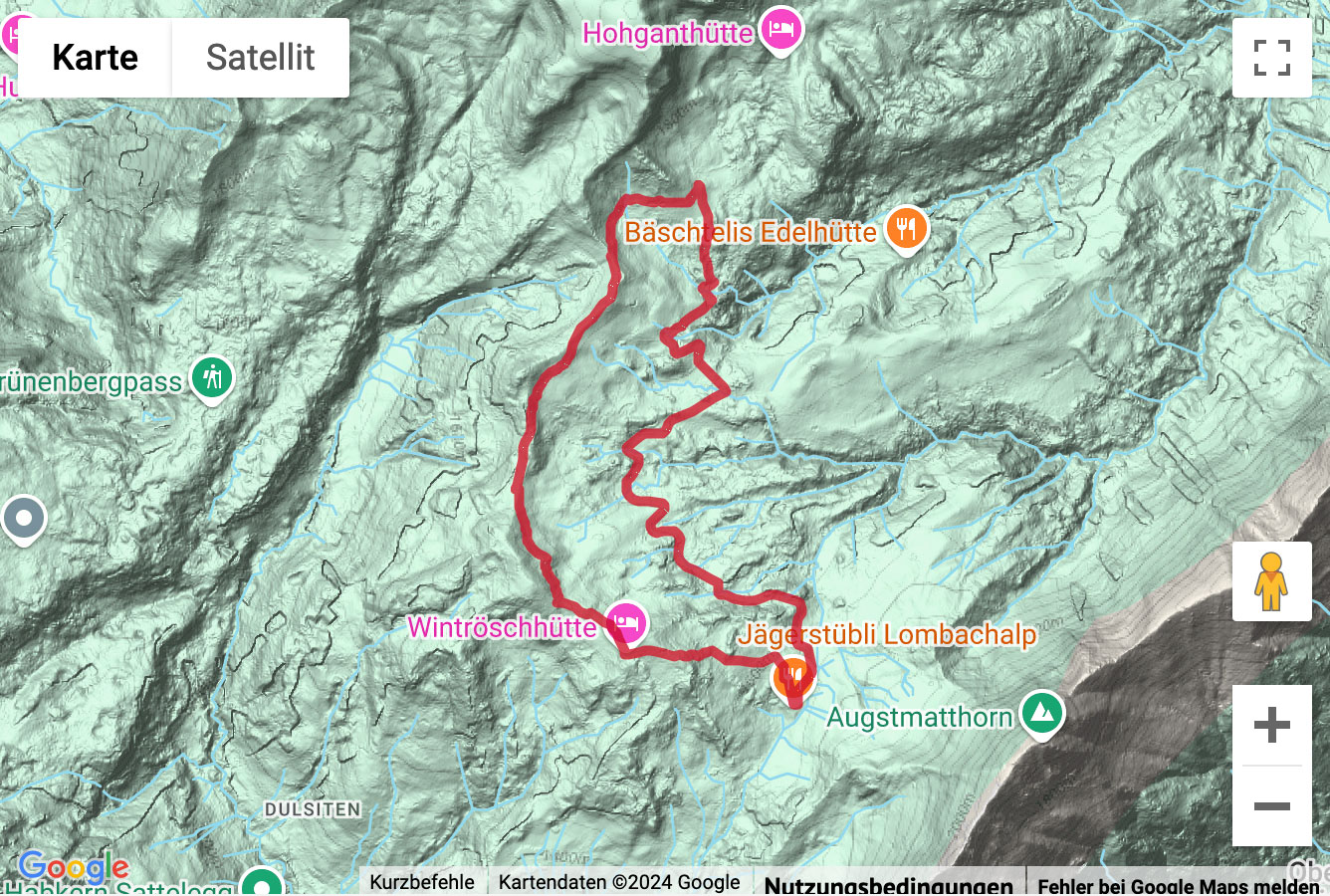 Übersichts-Routenkarte für die Rundwanderung von der Lombachalp über den Bolberg